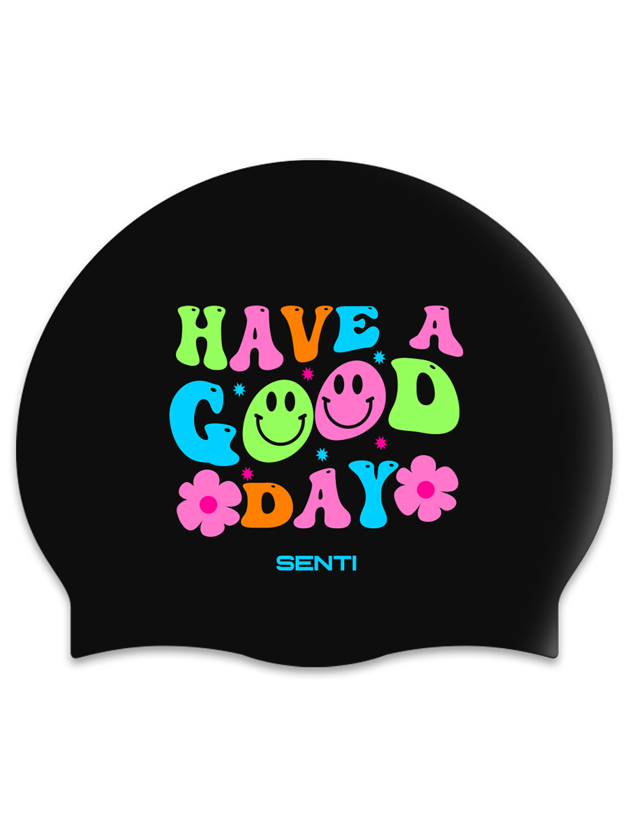 [SC-2371] Good Day BK/RB Silicone Swimming Cap